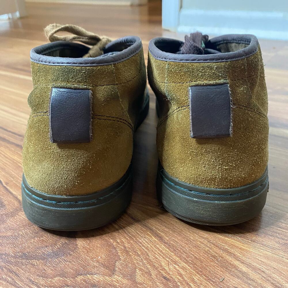 SATORISAN Yasuragi Suede Chukka Sneaker Laceup Boot Tan Green Mismatch Laces 10 - Picture 6 of 10